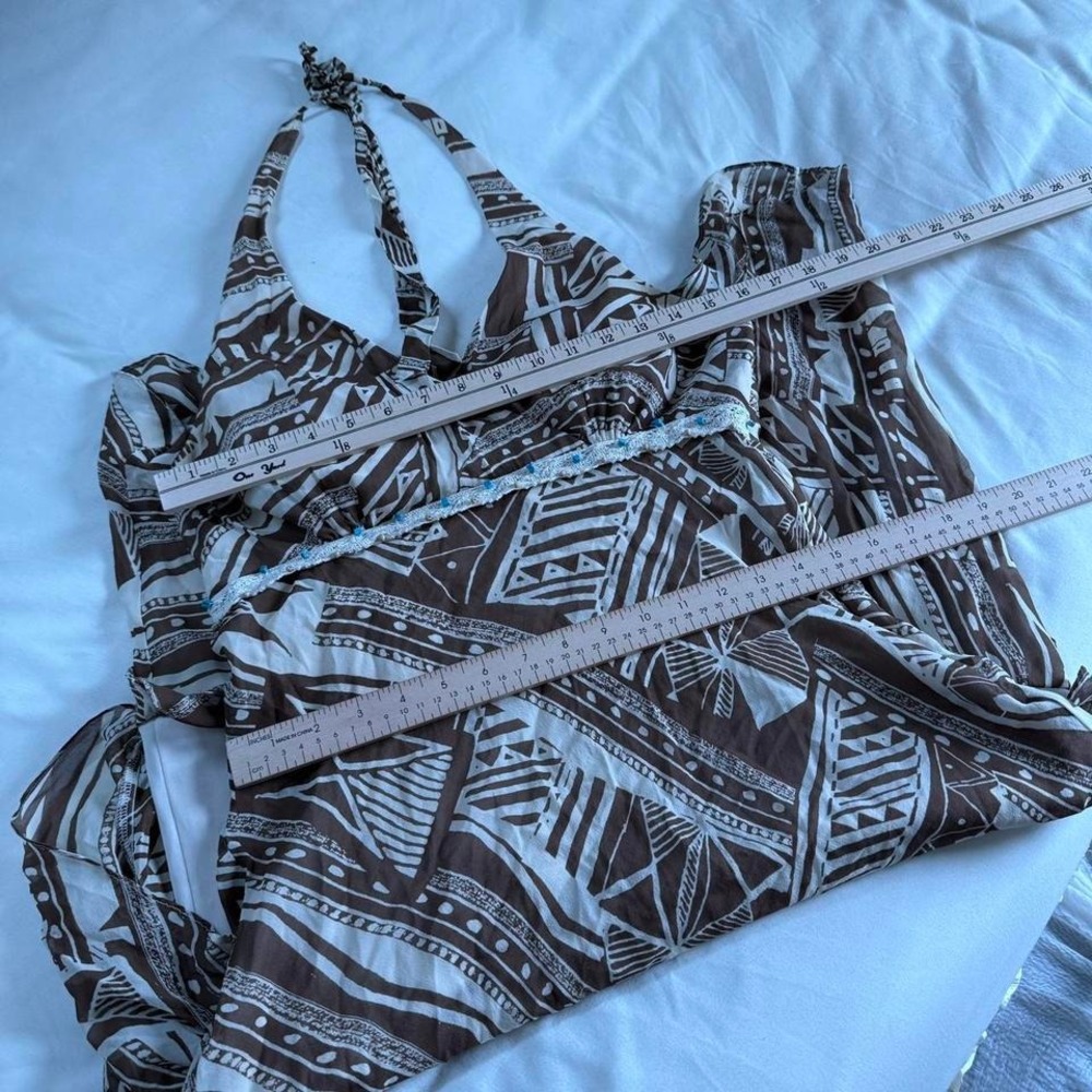 silk fairy dress  Y2K Sangria brown tribal print silk halter dress size 14 - Picture 3 of 5